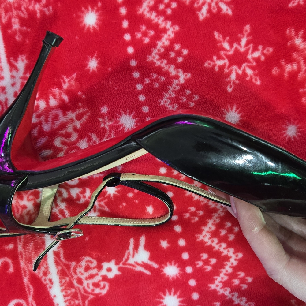 Louboutin Black Patent Leather Slingback Heels - Picture 7 of 16
